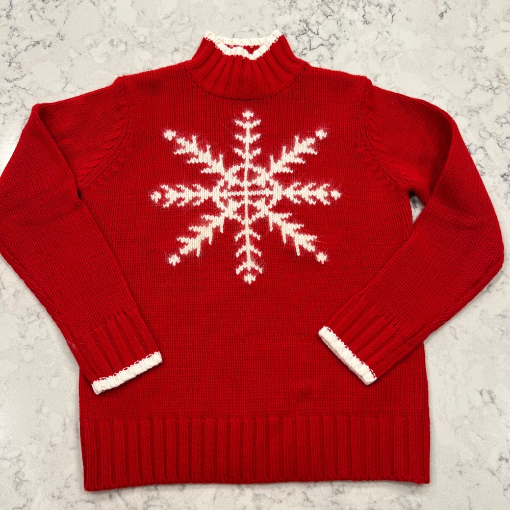 Northern Isles Red Snowflake Turtleneck Sweater Women's S/P Acrylic Wool‎ Blend